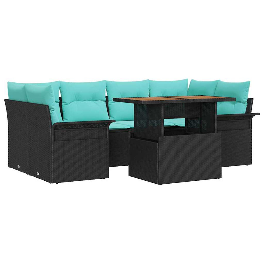 Tuin Sofa Set met opslag 7 pcs Zwart Poly riet
