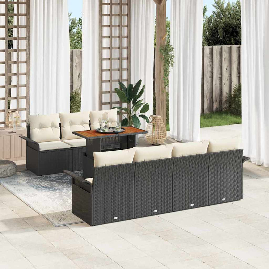 Tuin Sofa Set met opslag 8 pcs Zwart Poly riet