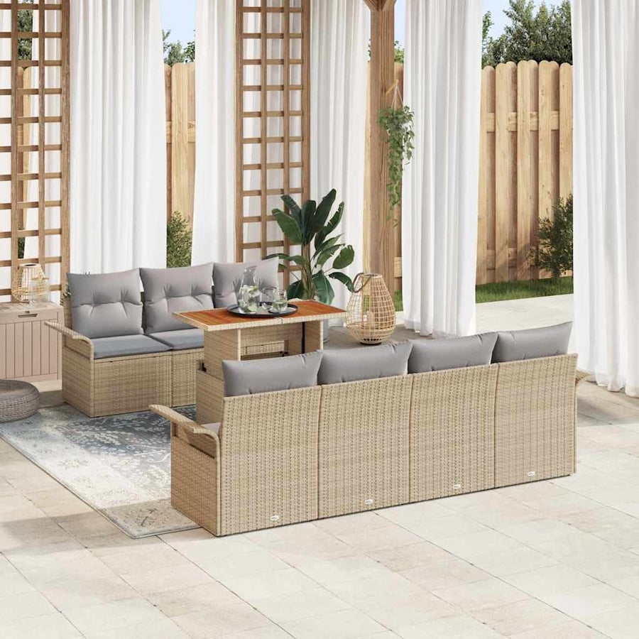Tuin Sofa Set met opslag 8 pcs Beige Poly riet