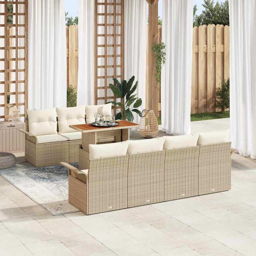 Tuin Sofa Set met opslag 8 pcs Beige Poly riet