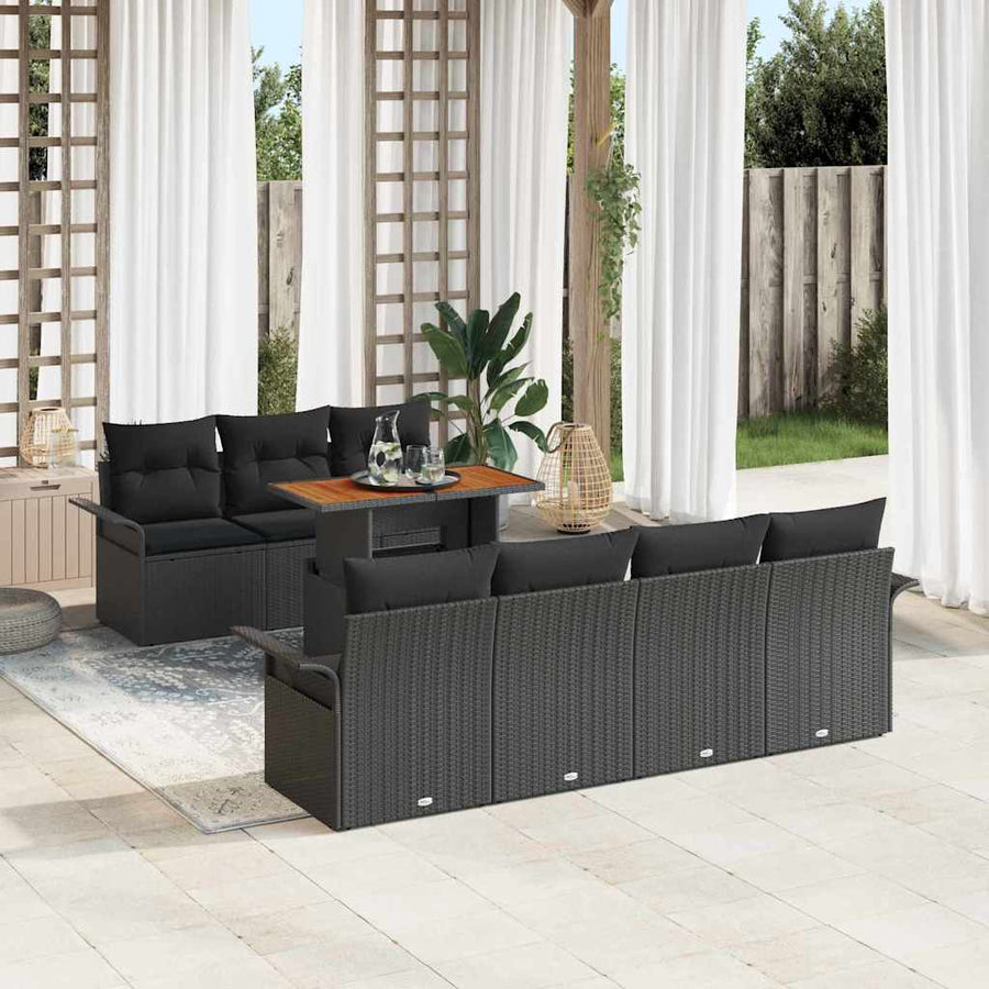 Tuin Sofa Set met opslag 8 pcs Zwart Poly riet