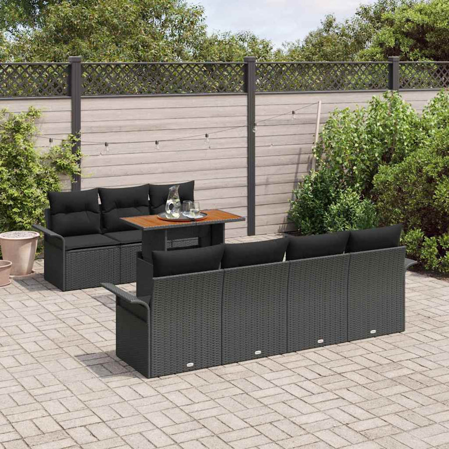 Tuin Sofa Set met opslag 8 pcs Zwart Poly riet