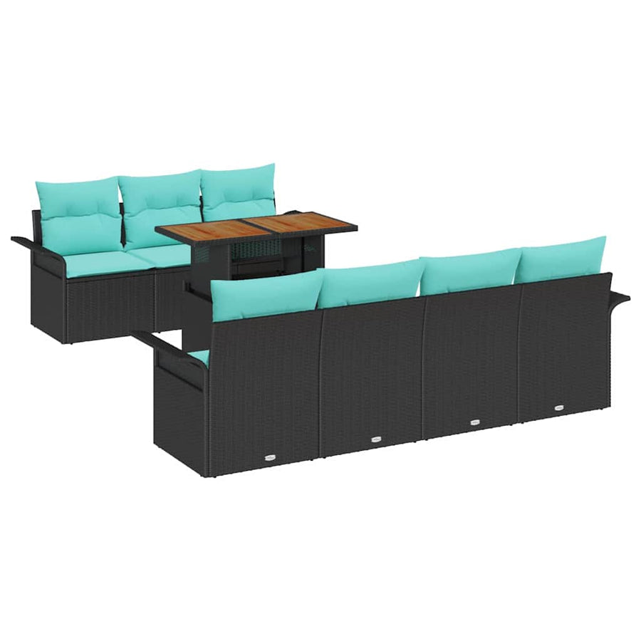 Tuin Sofa Set met opslag 8 pcs Zwart Poly riet