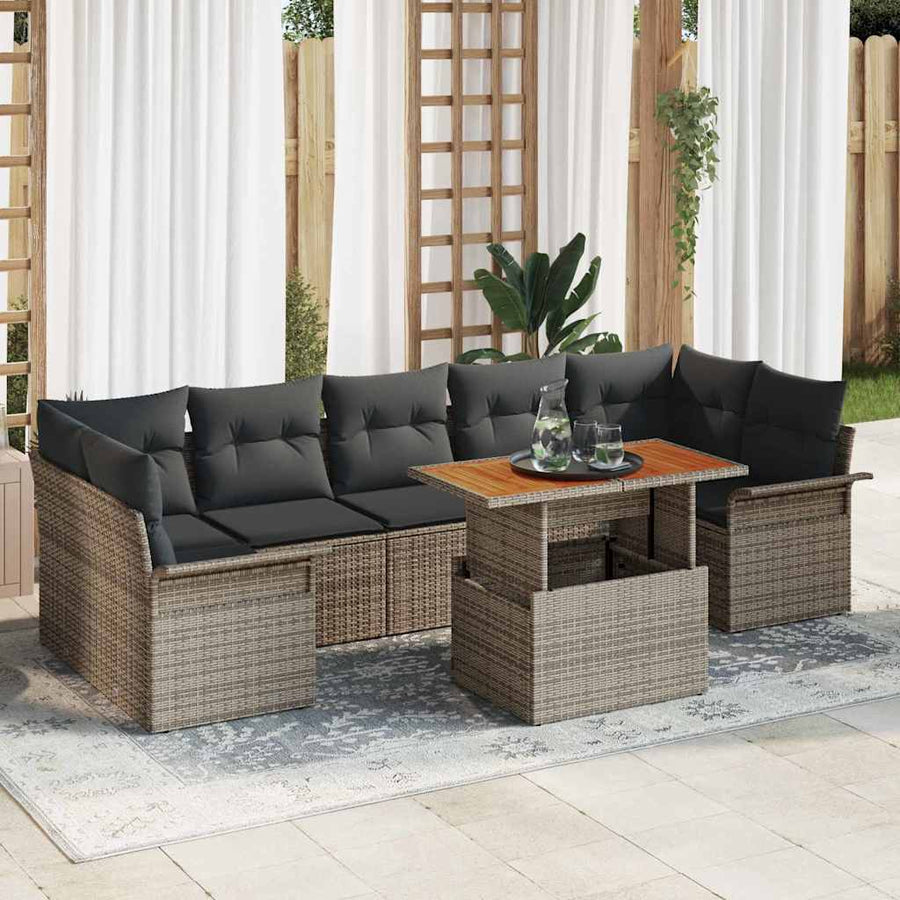 Tuin Sofa Set met opslag 8 pcs Grijs Poly riet