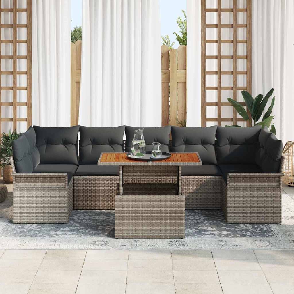 Tuin Sofa Set met opslag 8 pcs Grijs Poly riet