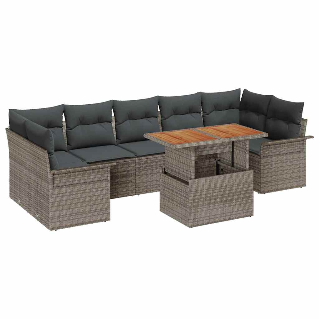 Tuin Sofa Set met opslag 8 pcs Grijs Poly riet