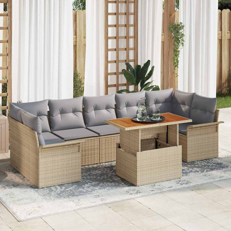 Tuin Sofa Set met opslag 8 pcs Beige Poly riet