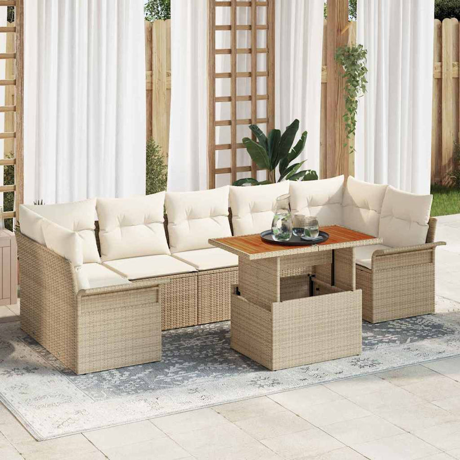 Tuin Sofa Set met opslag 8 pcs Beige Poly riet