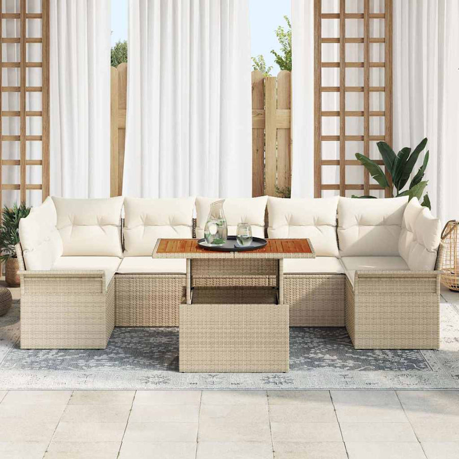 Tuin Sofa Set met opslag 8 pcs Beige Poly riet