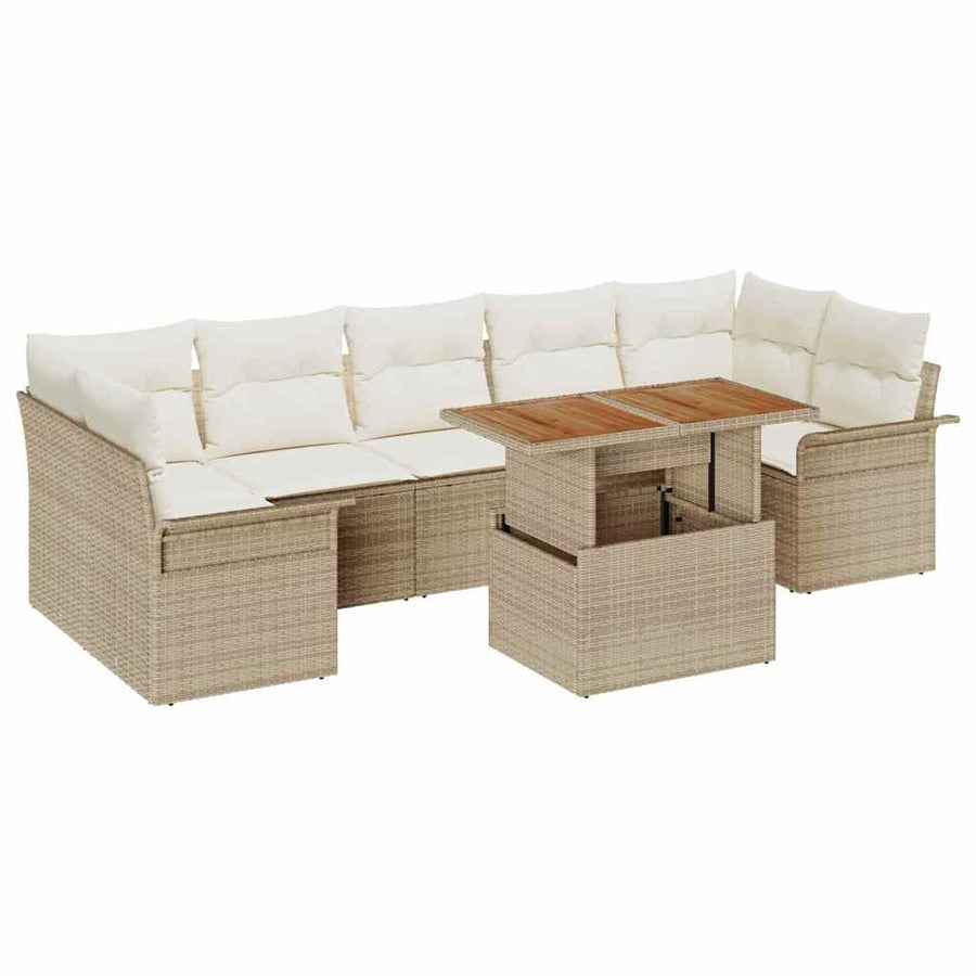 Tuin Sofa Set met opslag 8 pcs Beige Poly riet