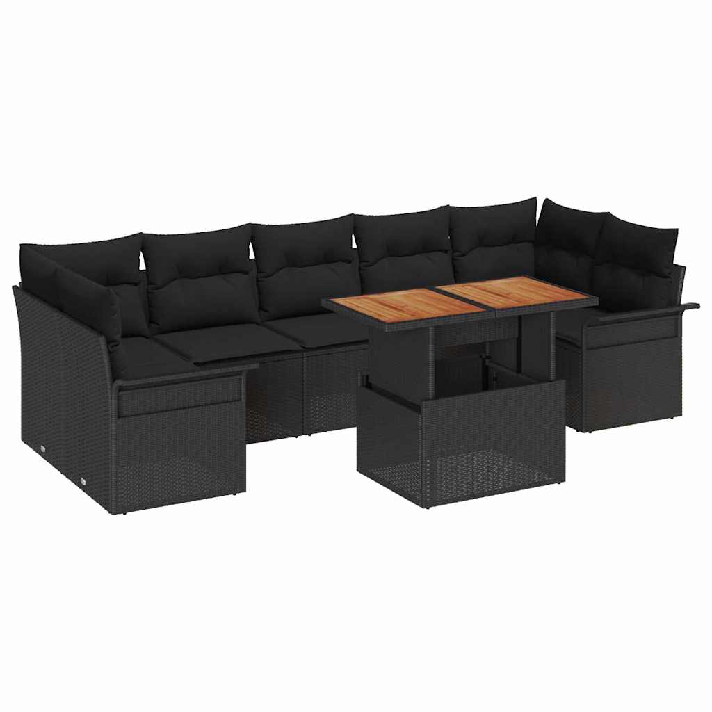 Tuin Sofa Set met opslag 8 pcs Zwart Poly riet