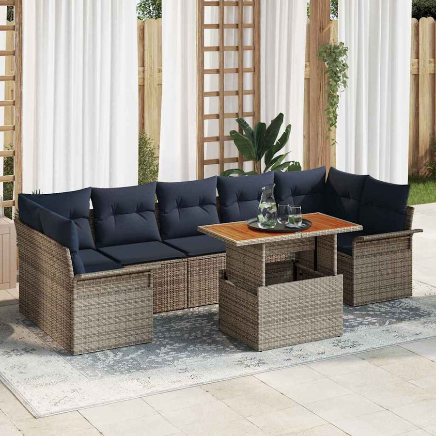 Tuin Sofa Set met opslag 8 pcs Grijs Poly riet