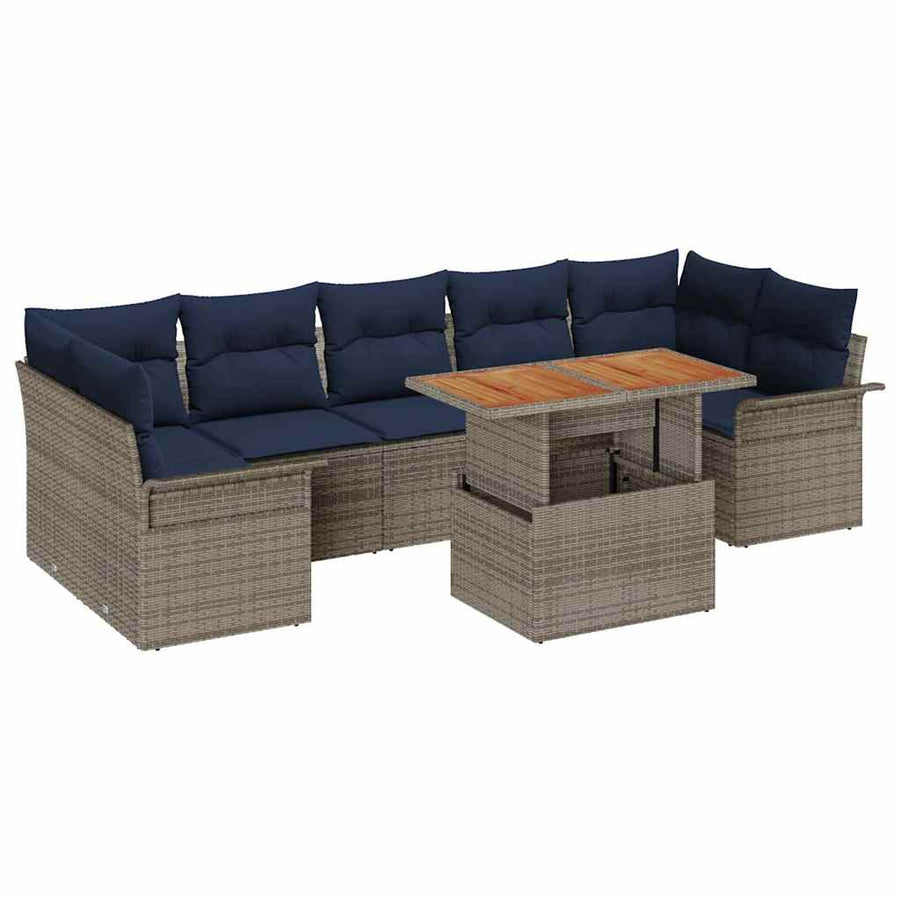 Tuin Sofa Set met opslag 8 pcs Grijs Poly riet