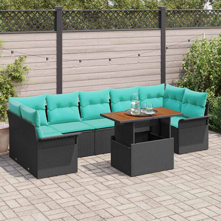 Tuin Sofa Set met opslag 8 pcs Zwart Poly riet
