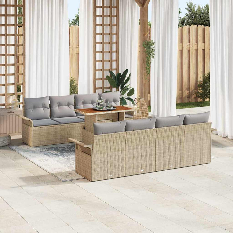 Tuin Sofa Set met opslag 9 pcs Beige Poly riet