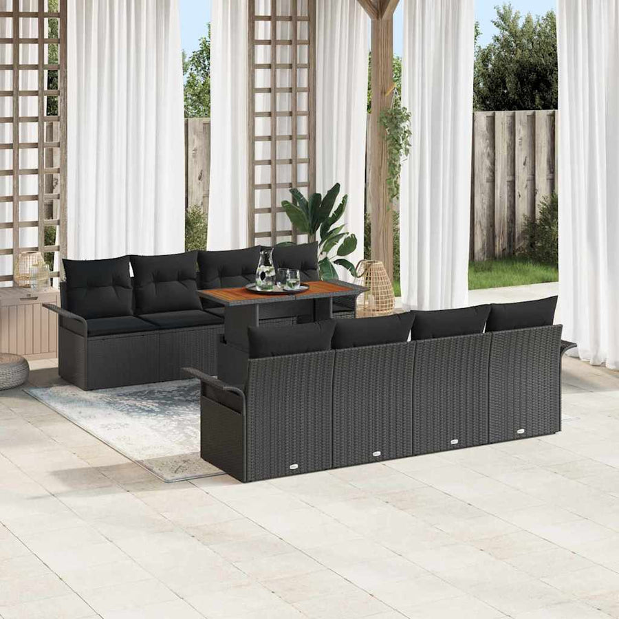 Tuin Sofa Set met opslag 9 pcs Zwart Poly riet