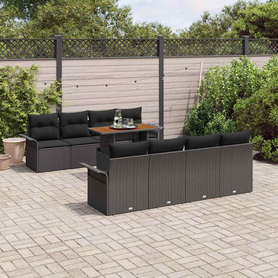 Tuin Sofa Set met opslag 9 pcs Zwart Poly riet