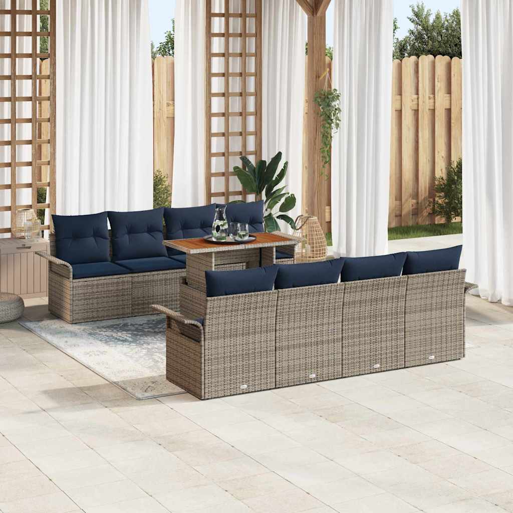 Tuin Sofa Set met opslag 9 pcs Grijs Poly riet