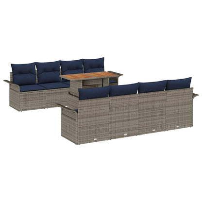 Tuin Sofa Set met opslag 9 pcs Grijs Poly riet