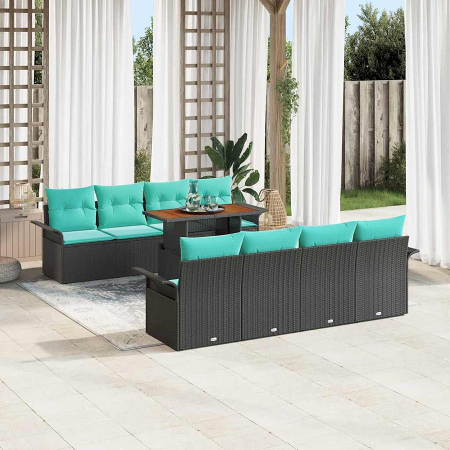 Tuin Sofa Set met opslag 9 pcs Zwart Poly riet