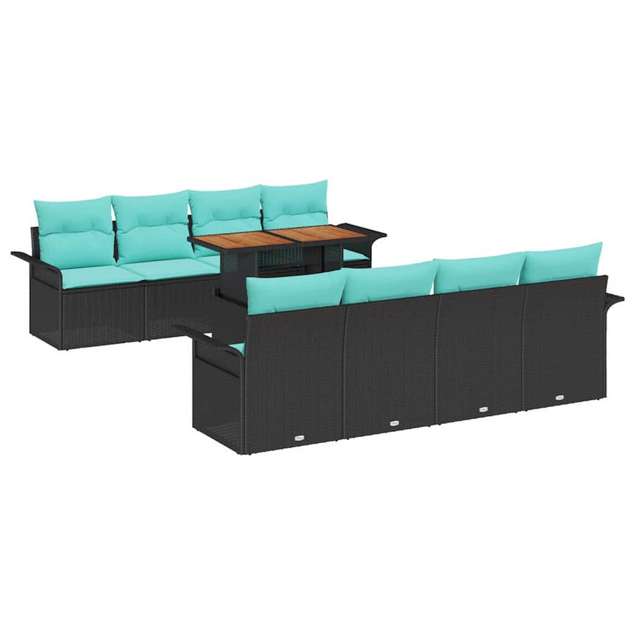 Tuin Sofa Set met opslag 9 pcs Zwart Poly riet
