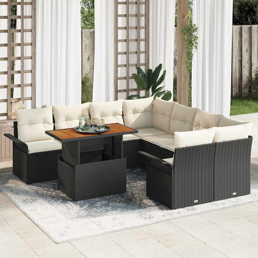Tuin Sofa Set met opslag 9 pcs Zwart Poly riet