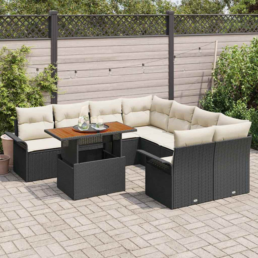 Tuin Sofa Set met opslag 9 pcs Zwart Poly riet