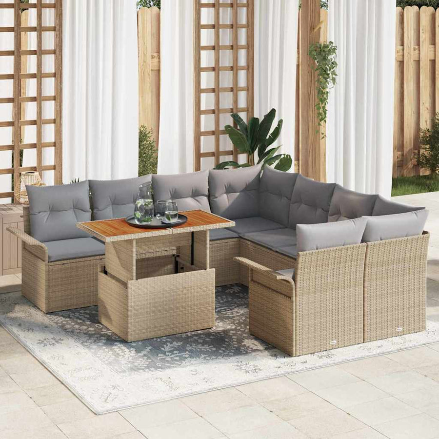 Tuin Sofa Set met opslag 9 pcs Beige Poly riet