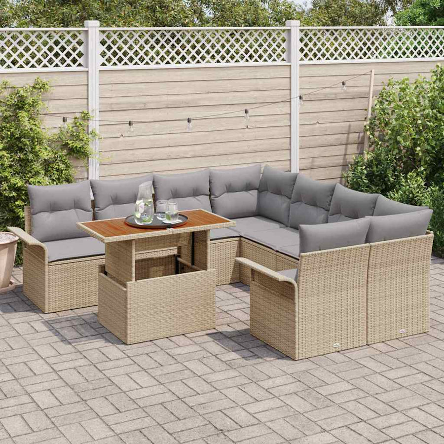 Tuin Sofa Set met opslag 9 pcs Beige Poly riet