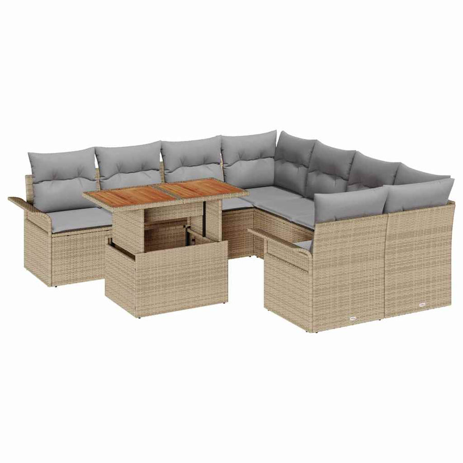Tuin Sofa Set met opslag 9 pcs Beige Poly riet
