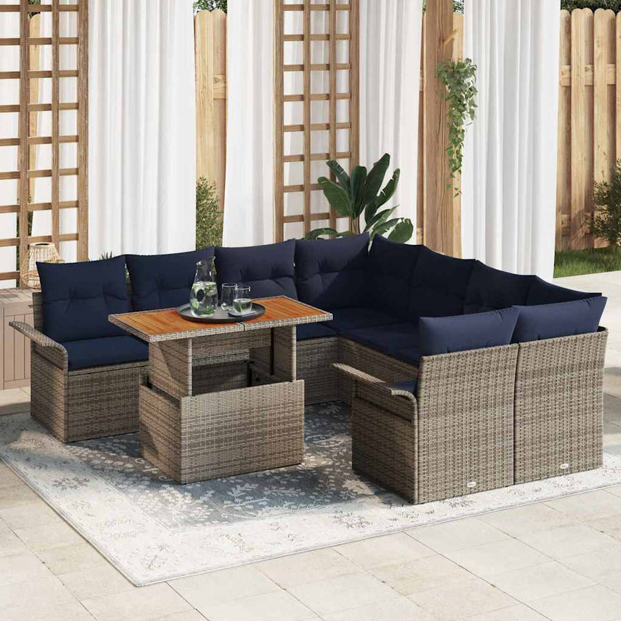Tuin Sofa Set met opslag 9 pcs Grijs Poly riet