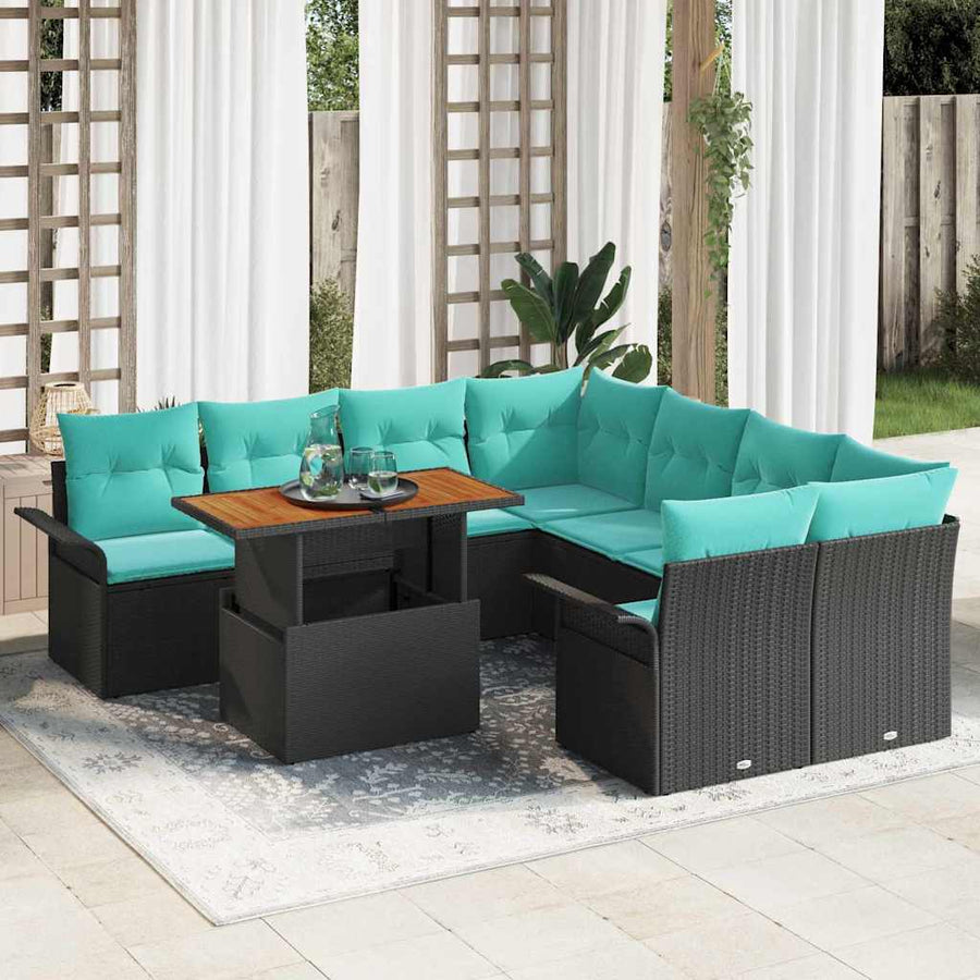 Tuin Sofa Set met opslag 9 pcs Zwart Poly riet