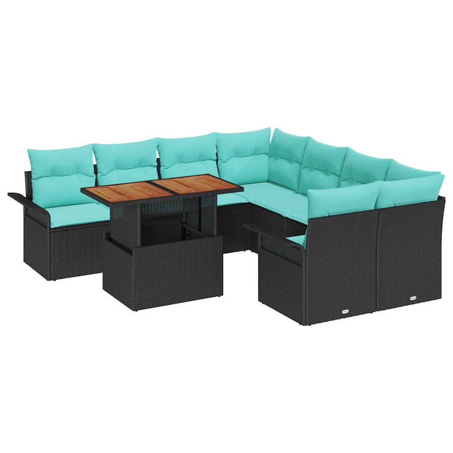 Tuin Sofa Set met opslag 9 pcs Zwart Poly riet