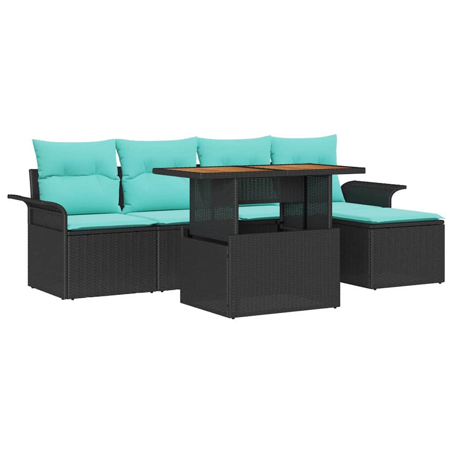 Tuin Sofa Set met opslag 6 pcs Zwart Poly riet