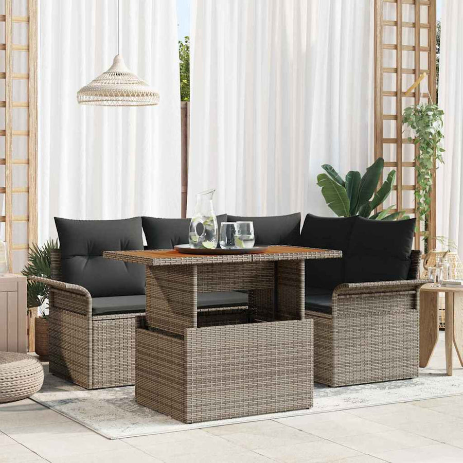 Tuin Sofa Set met opslag 5 pcs Grijs Poly riet