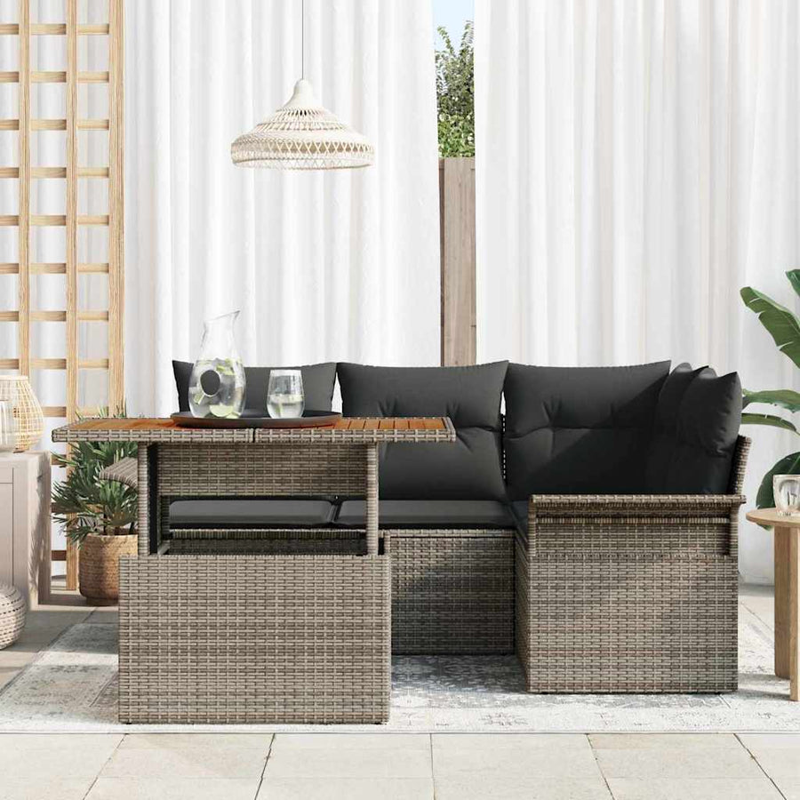 Tuin Sofa Set met opslag 5 pcs Grijs Poly riet