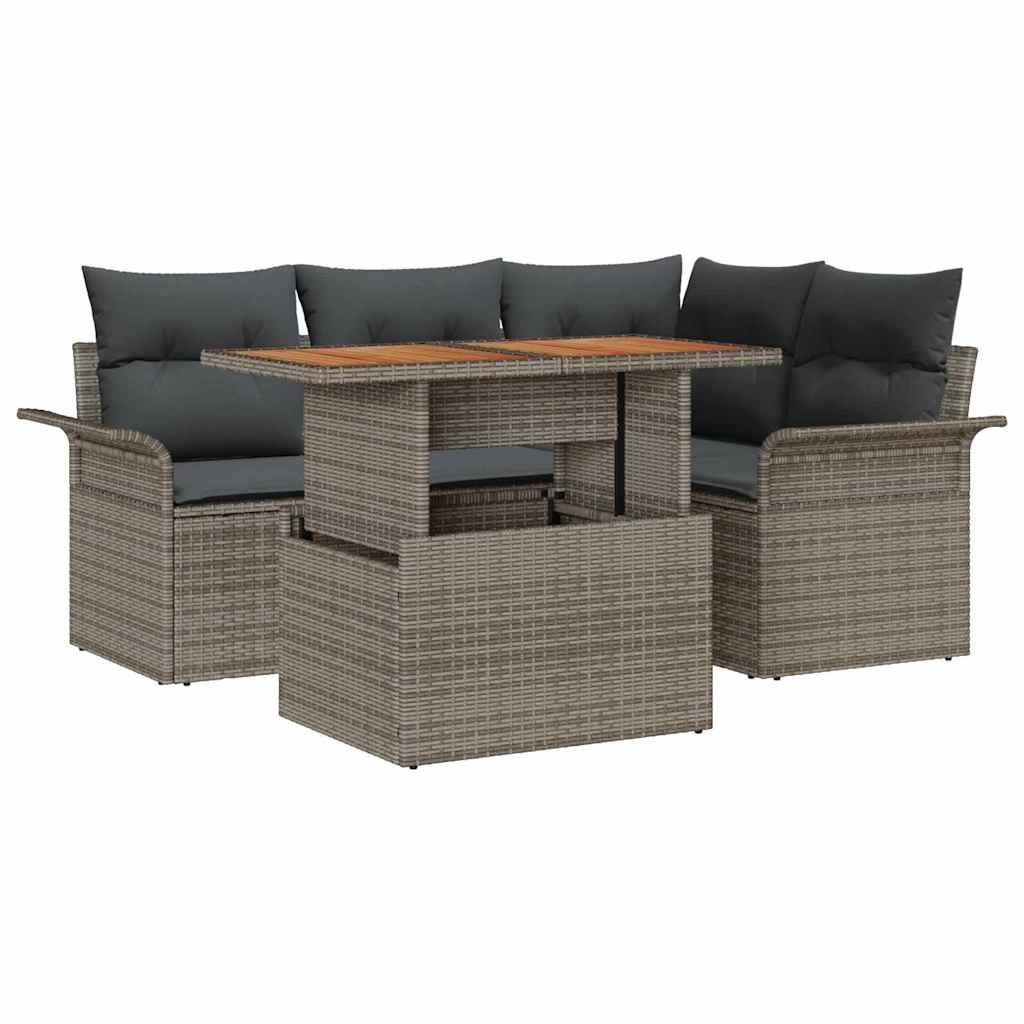 Tuin Sofa Set met opslag 5 pcs Grijs Poly riet