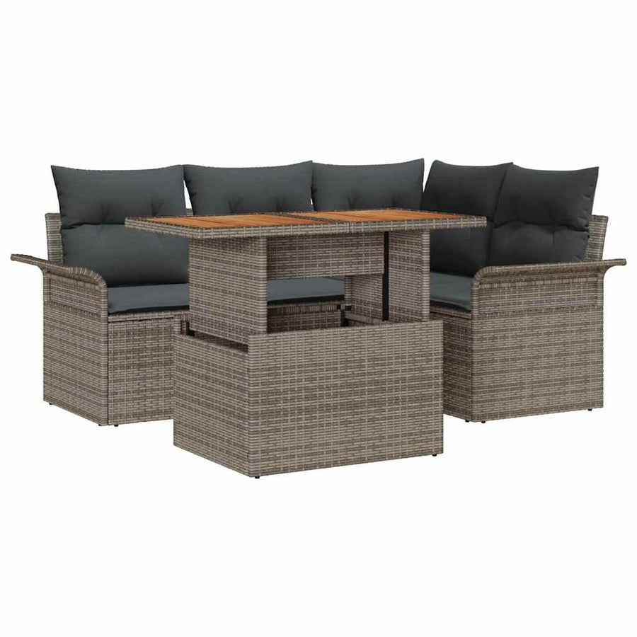 Tuin Sofa Set met opslag 5 pcs Grijs Poly riet