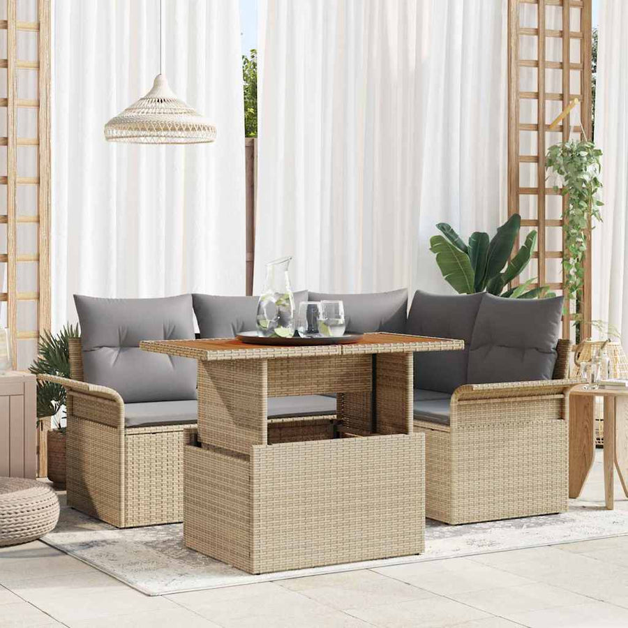 Tuin Sofa Set Met Opslag 5 Pcs Poly Riet beige en lichtgrijs