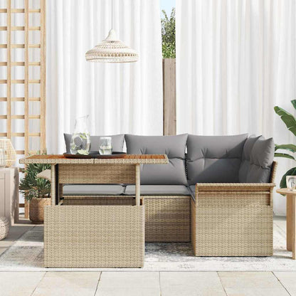 Tuin Sofa Set Met Opslag 5 Pcs Poly Riet beige en lichtgrijs