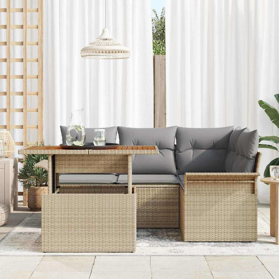 Tuin Sofa Set Met Opslag 5 Pcs Poly Riet beige en lichtgrijs