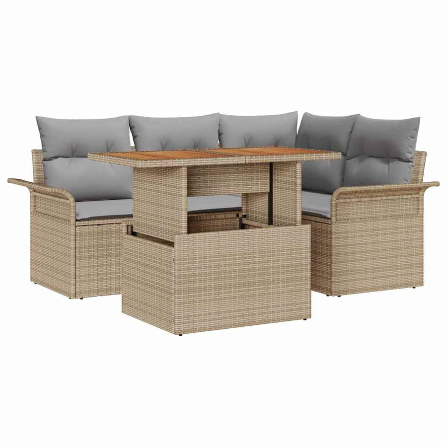 Tuin Sofa Set Met Opslag 5 Pcs Poly Riet beige en lichtgrijs