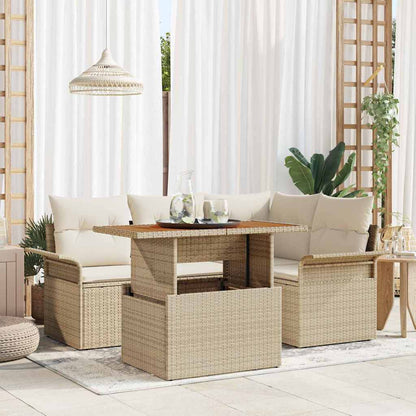 Tuin Sofa Set met opslag 5 pcs Beige Poly riet