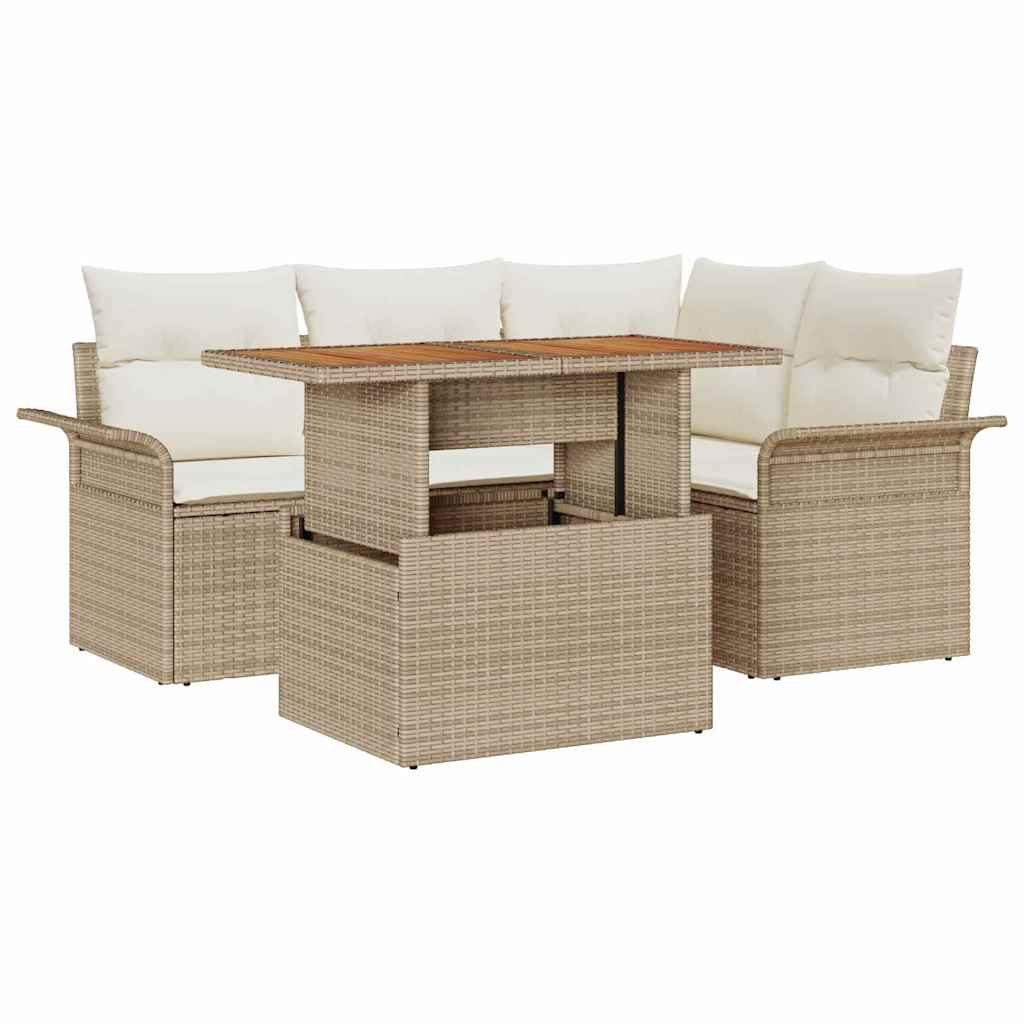 Tuin Sofa Set met opslag 5 pcs Beige Poly riet
