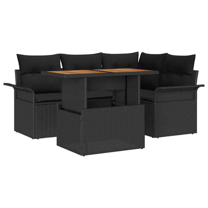 Tuin Sofa Set met opslag 5 pcs Zwart Poly riet