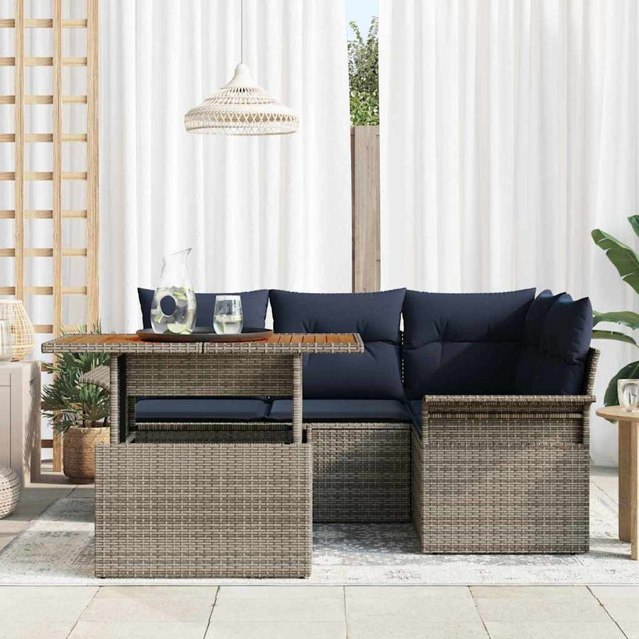 Tuin Sofa Set met opslag 5 pcs Grijs Poly riet