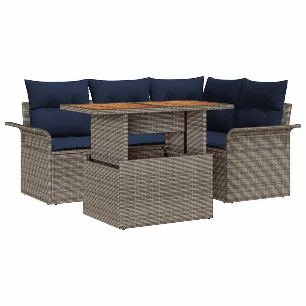 Tuin Sofa Set met opslag 5 pcs Grijs Poly riet