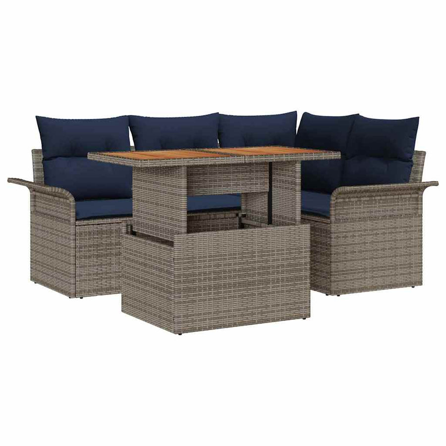 Tuin Sofa Set met opslag 5 pcs Grijs Poly riet