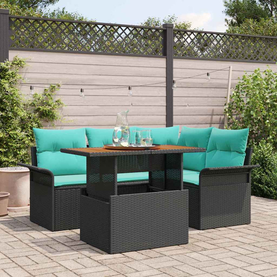 Tuin Sofa Set met opslag 5 pcs Zwart Poly riet