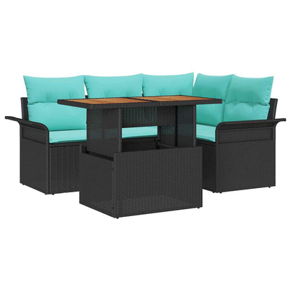 Tuin Sofa Set met opslag 5 pcs Zwart Poly riet